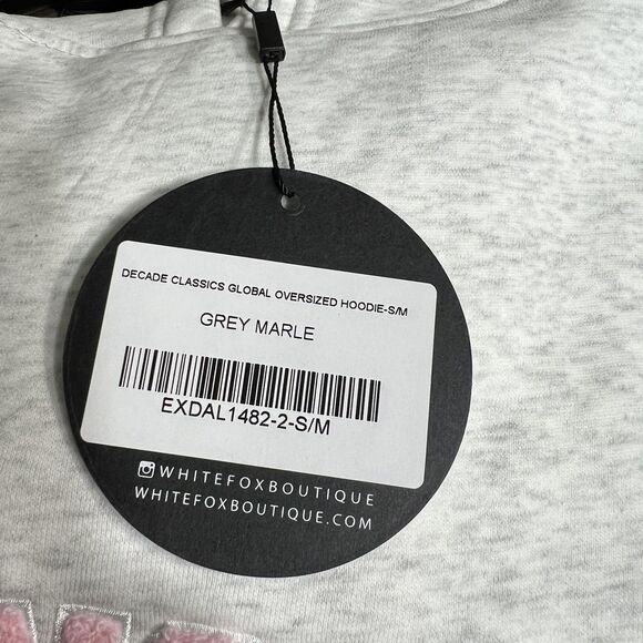 White Fox Hoodie Womens S/M Grey Marle Decade Classics Los Angeles Oversized - Picture 5 of 14